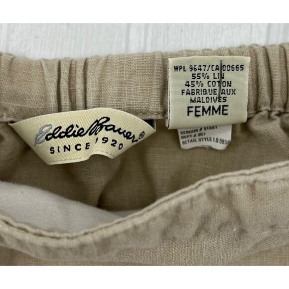 Eddie Bauer Women's Linen Blend Elastic Waist Khaki y2k Drawstring Shorts Sz 12 - Picture 3 of 5